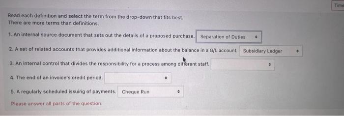 please answer question based on words provided below Read each definition and