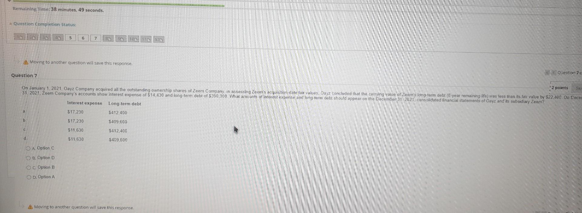 Remaining Time: 38 minutes, 49 seconds. Question Completion Status: 42 5