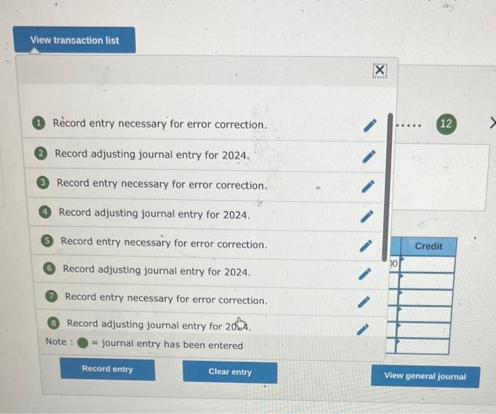  View transaction list (1) Rcord entry necessary for error correction. (2)