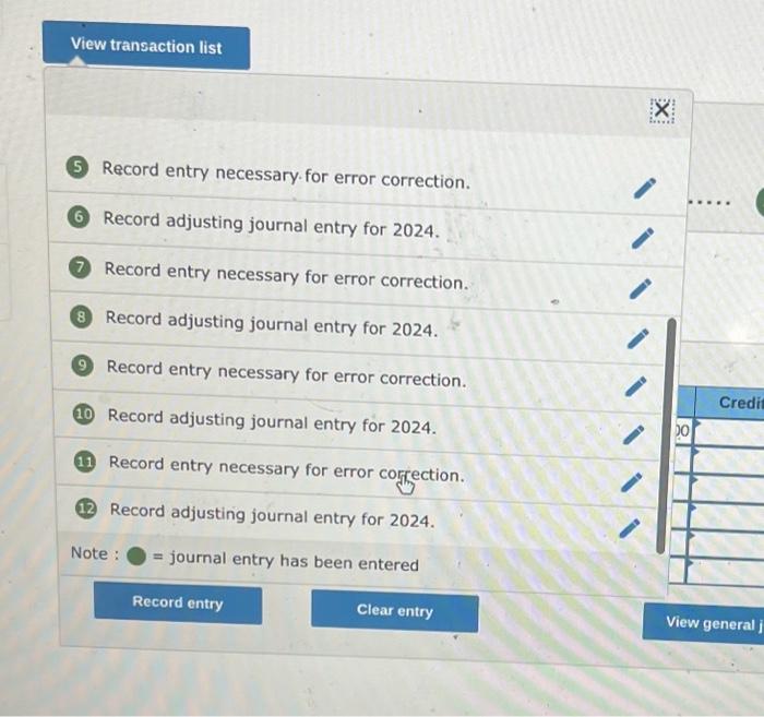 Record adjusting journal entry for 2024. (3) Record entry necessary for error