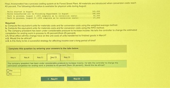 Compute the equivalent units for materials costs and for conversion costs using