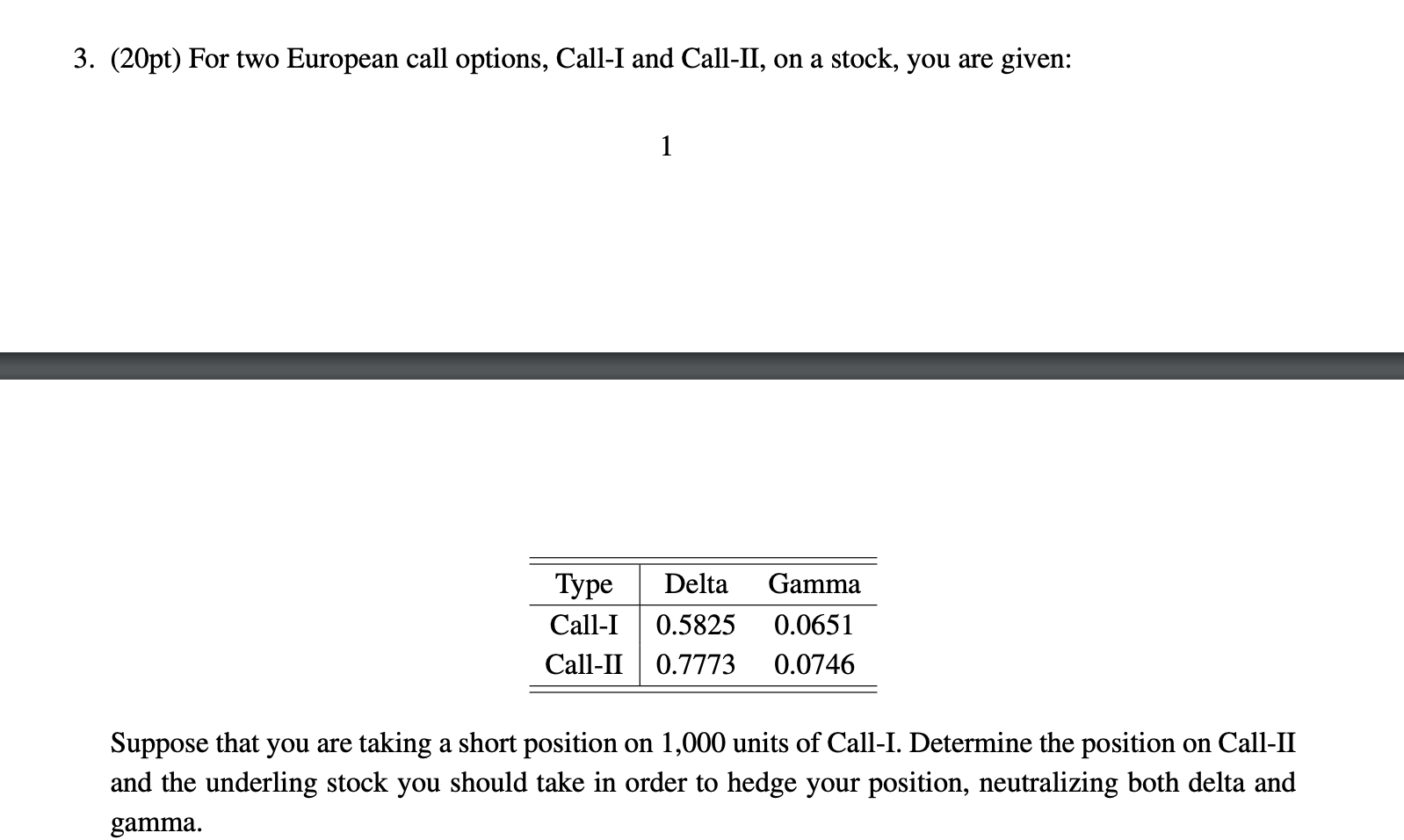  (20pt) For two European call options, Call-I and Call-II, on a