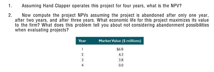 based and excel based. Thank you Abandonment Decisions Consider the following project