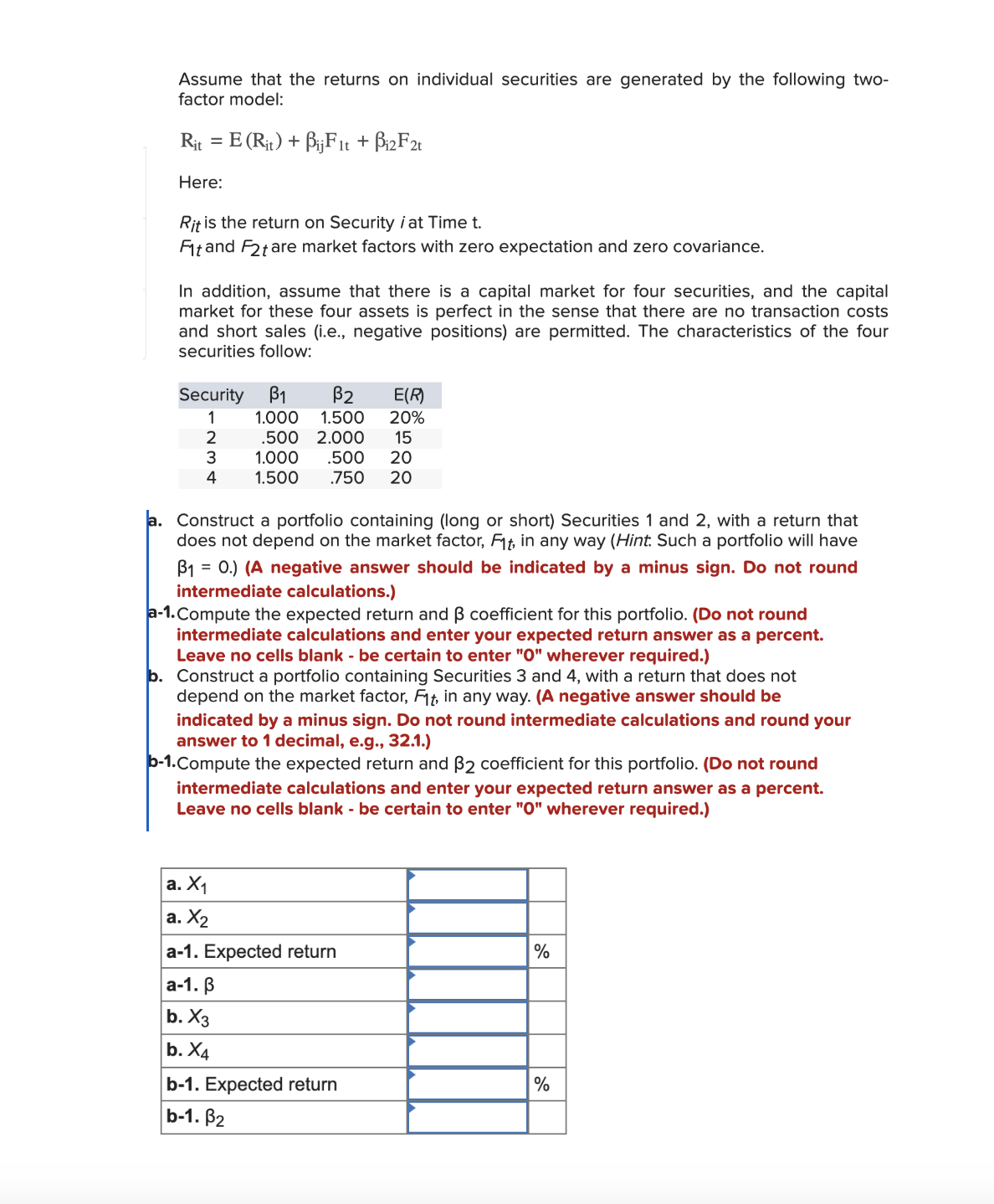  Assume that the returns on individual securities are generated by the