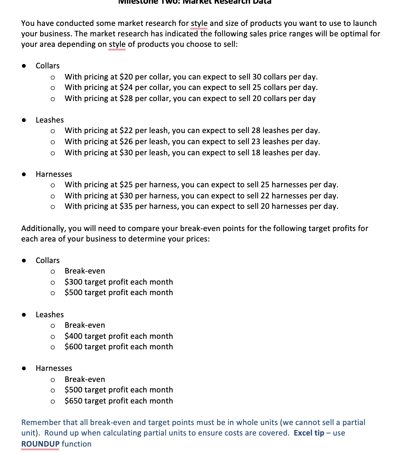  Prompt Milestone Two - Contribution Margin Analysis COLLARS Sales Price per