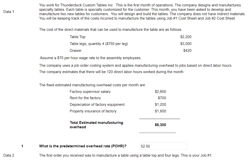I really need help with the job cost sheet #1 & 2.