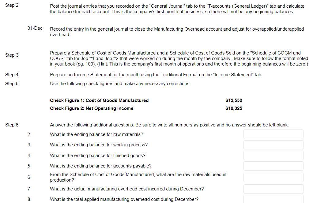 You work for Thunderduck Custom Tables Inc. This is the first month