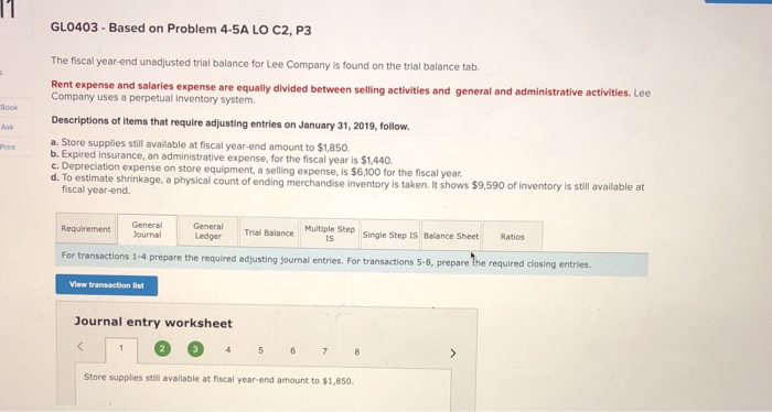  5 Book GL0403 - Based on Problem 4-5A LO C2, P3