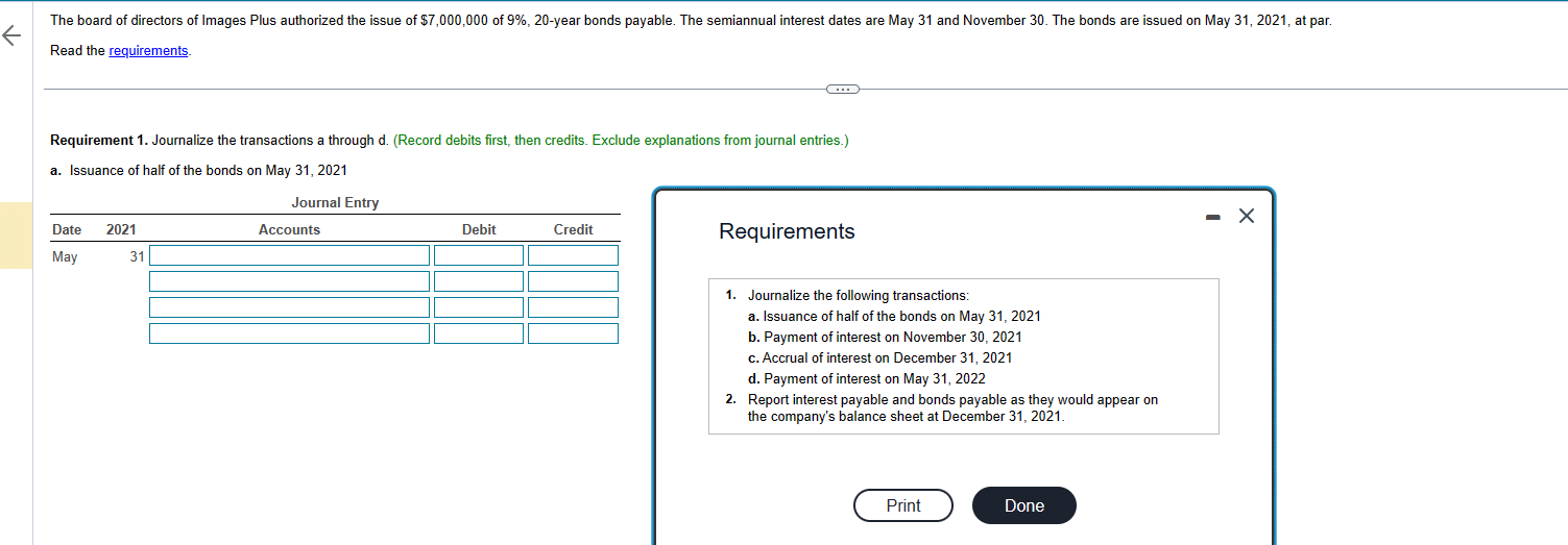  Requirement 1. Journalize the transactions a through d. (Record debits first,