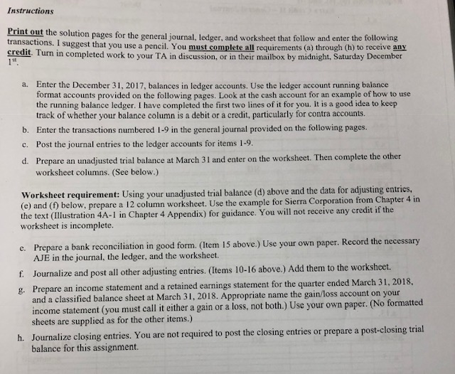 all requirements must be FULLY completed. All work must be completed by