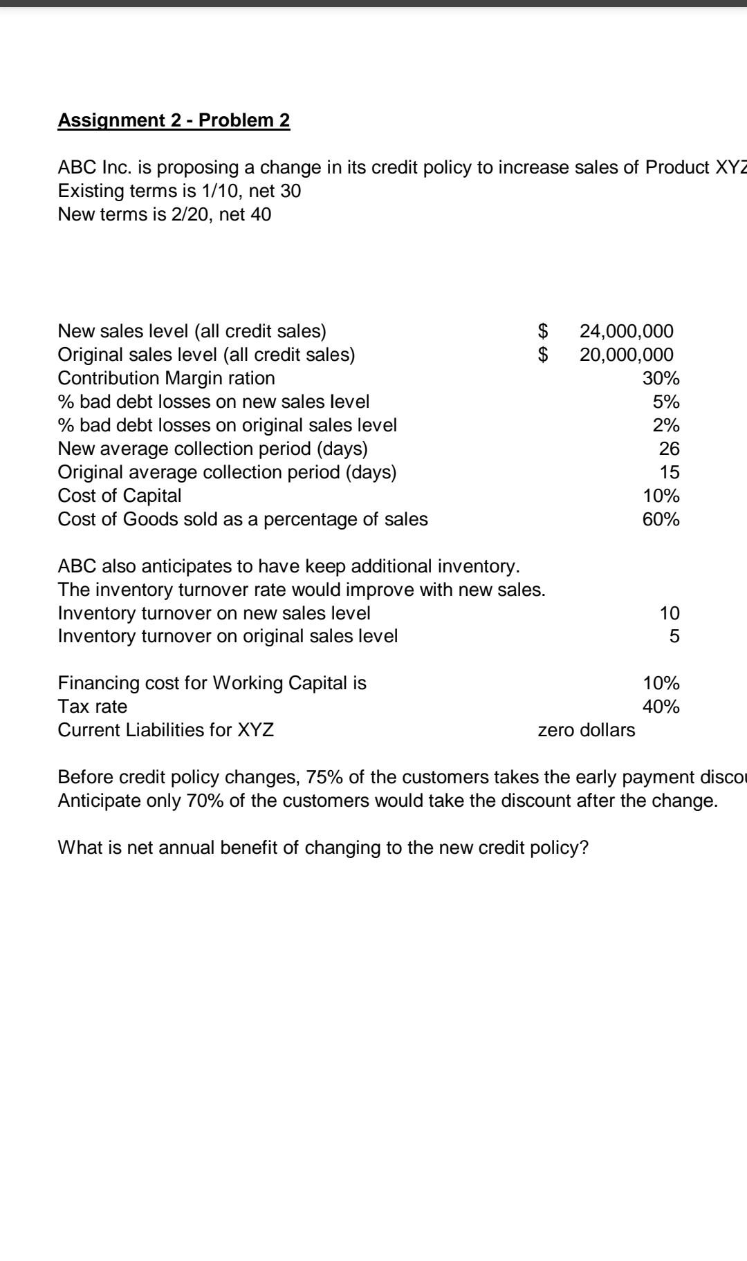  any one?? Assignment 2 - Problem 2 ABC Inc. is proposing