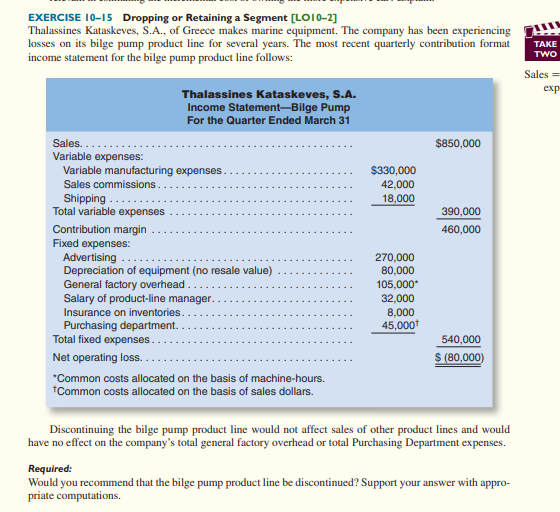  EXERCISE 10-15 Dropping or Retaining a Segment [LOI0-2] Thalassines Kataskeves, S.A.,