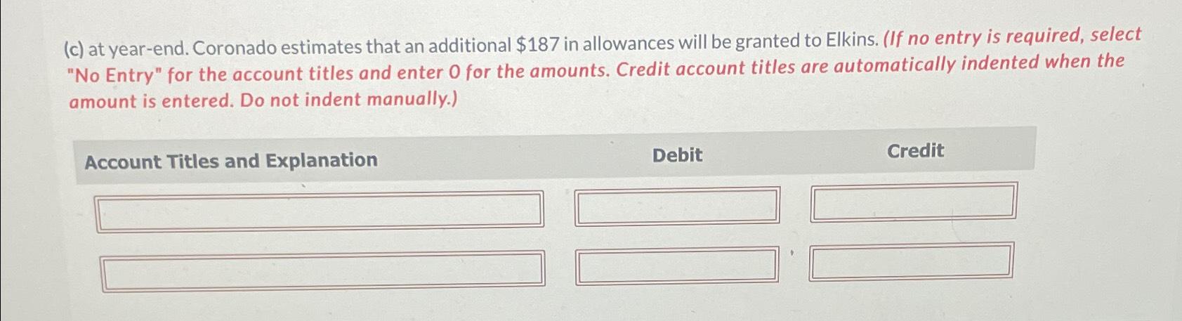  (c) at year-end. Coronado estimates that an additional $187 in allowances