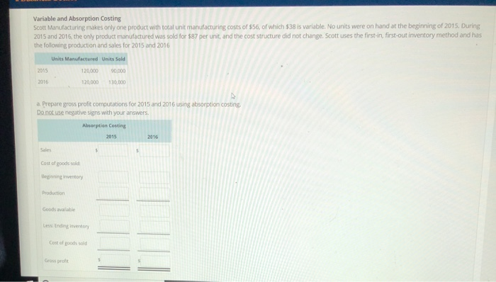  Variable and Absorption Costing Scott Manufacturing makes only one product with
