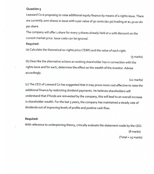 Please answer all question with working and calculation. Tq Questions Leeward Co