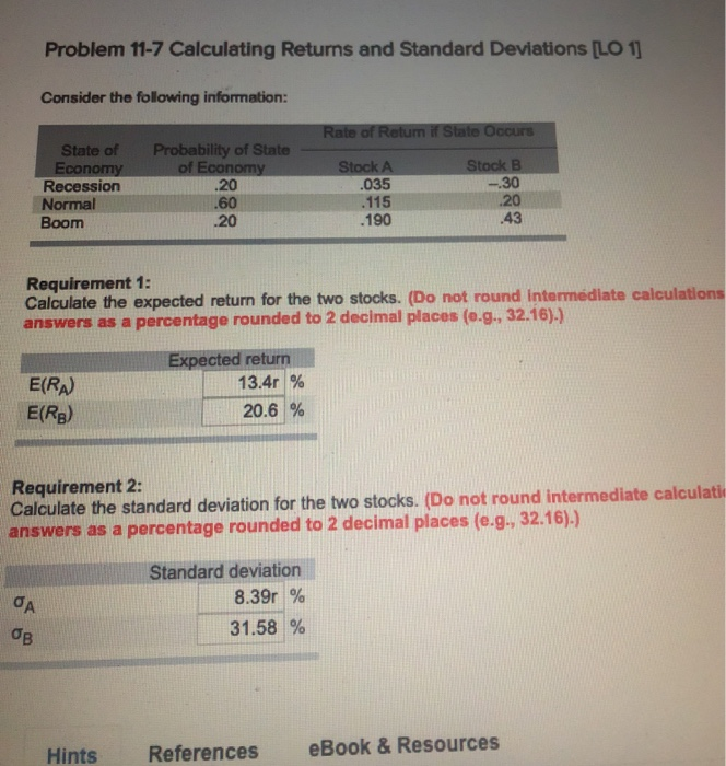  Problem 11-7 Calculating Returns and Standard Deviations [LO 11 Consider the