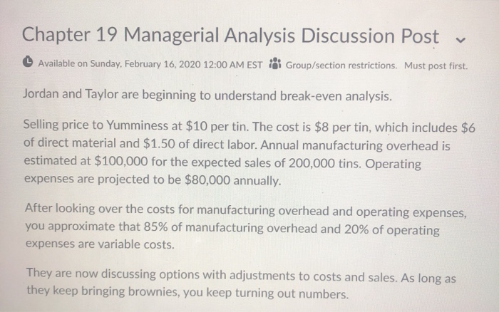  Chapter 19 Managerial Analysis Discussion Post v Available on Sunday, February