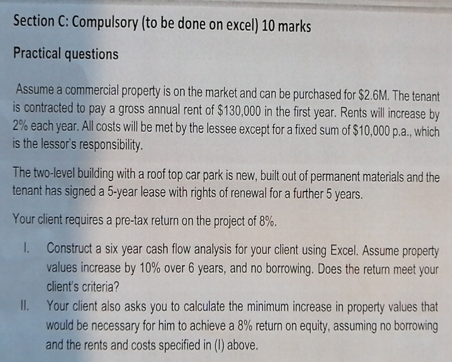 Section C: Compulsory (to be done on excel) 10 marks Practical