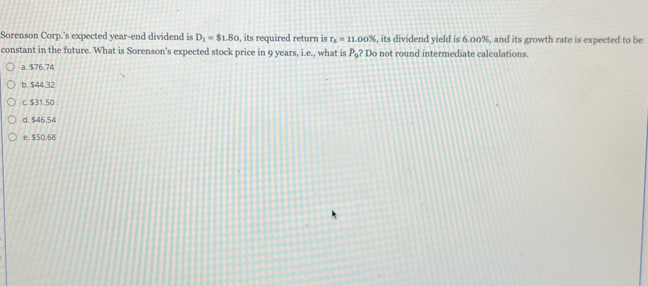  Sorenson Corp.'s expected year-end dividend is D1=$$1.80, its required return is