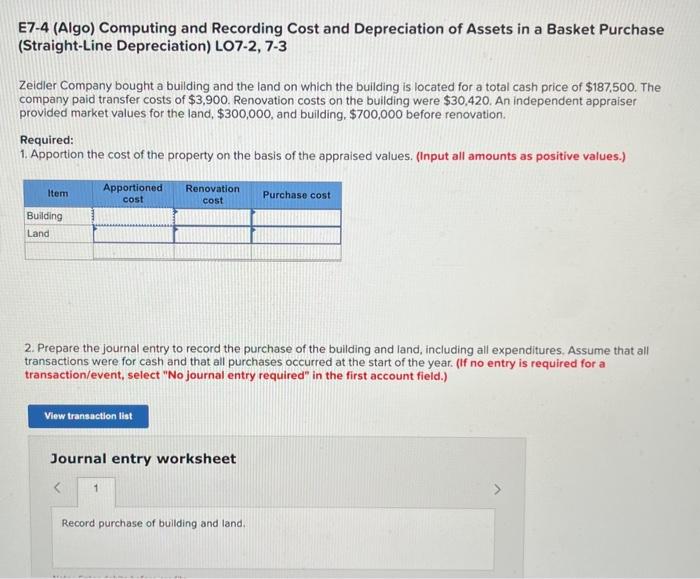  Please answer questions 1,2,3,4. E7-4 (Algo) Computing and Recording Cost and