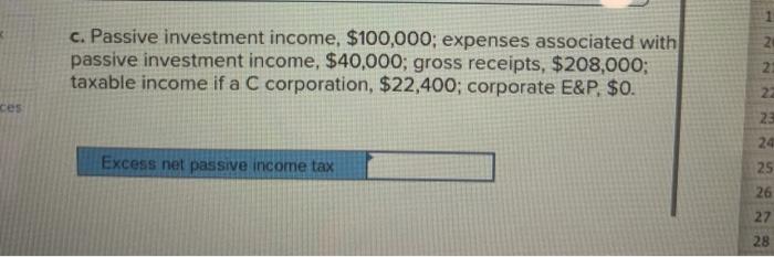 Corporation's excess net passive income tax in each of the following alternative
