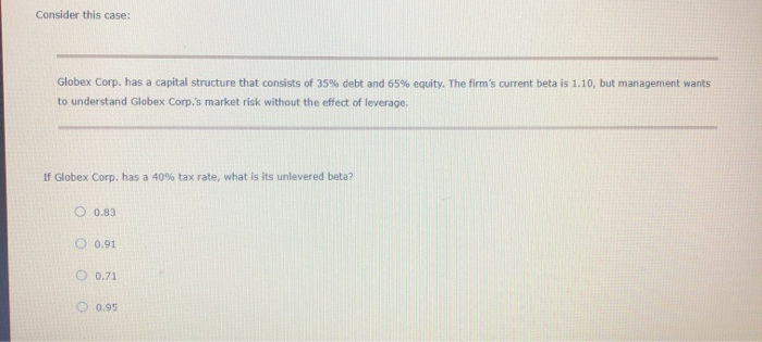  Consider this case: Globex Corp. has a capital structure that consists