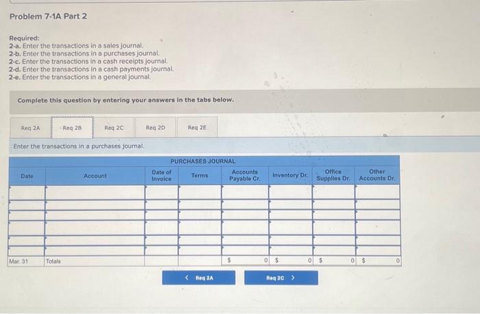 Special journals, subsidiary ledgers, trial balance LO P1, P2, P3, P4 The