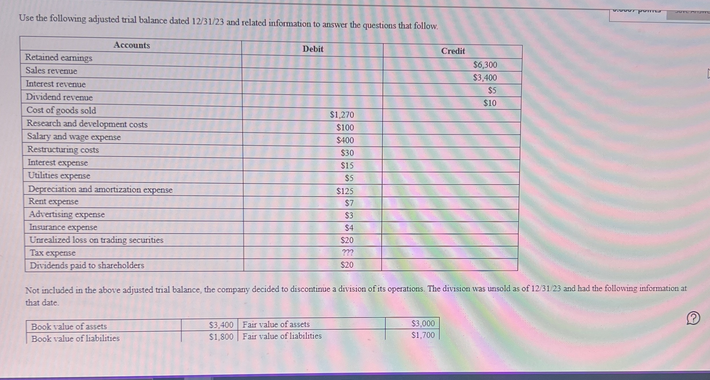  Use the following adjusted trial balance dated 1231?23 and related information