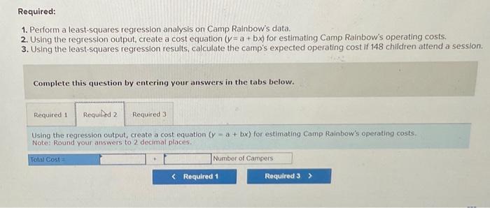 Rainbow's operating costs. 3. Using the least-squares regression results, calculate the camp's