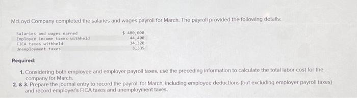  help i keep getting it wrong Mcloyd Compary completed the salaries