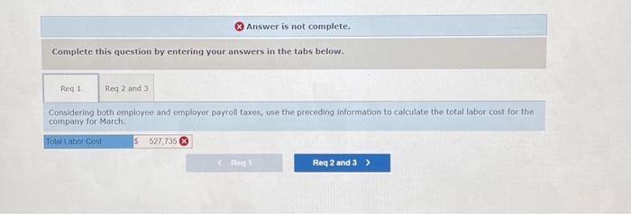 and wages payroll for March. The payroll provided the following details: Required: