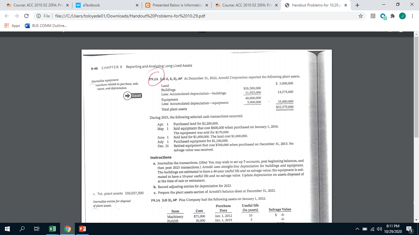 II only need help on problem p9.2a that is circled. The instructions