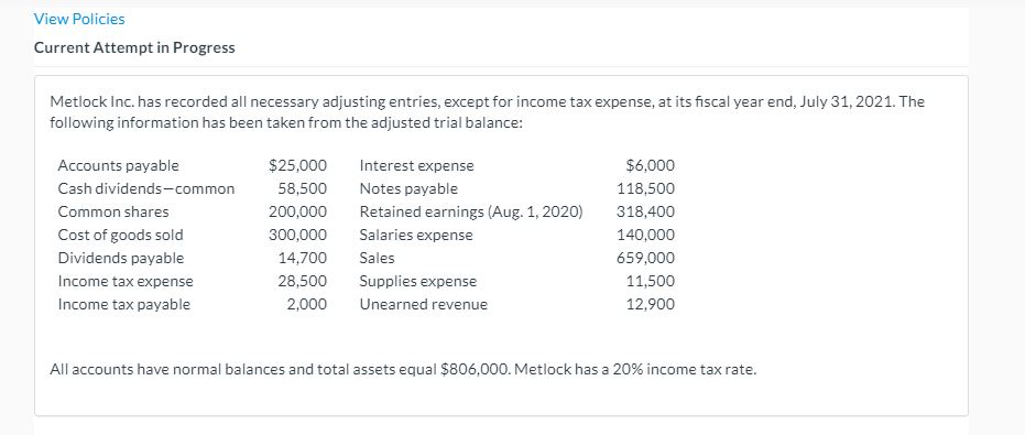 View Policies Current Attempt in Progress Metlock Inc. has recorded all
