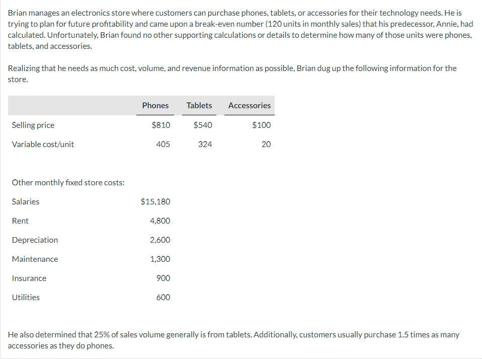 need help with part C? Brian manages an electronics store where customers