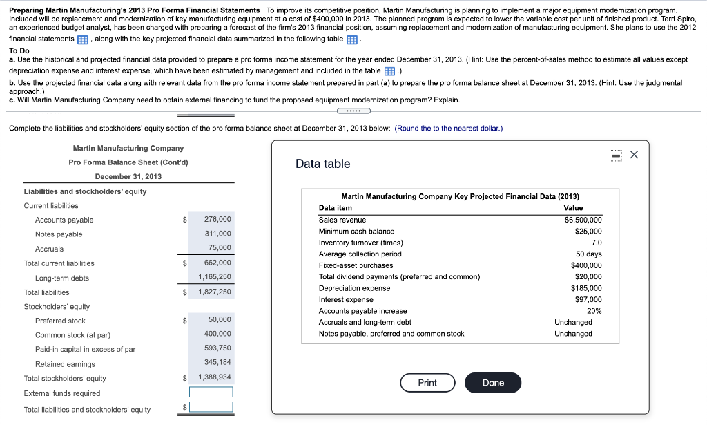 How do you calculate the external funds required? Preparing Martin Manufacturing's 2013