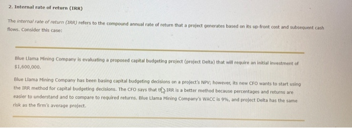 the internal rate of return (IRR) refers to the compound annual rate