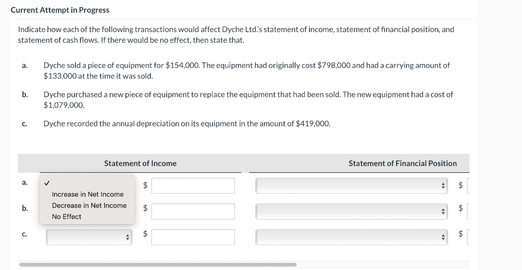 Current Attempt in Progress Indicate how each of the following transactions