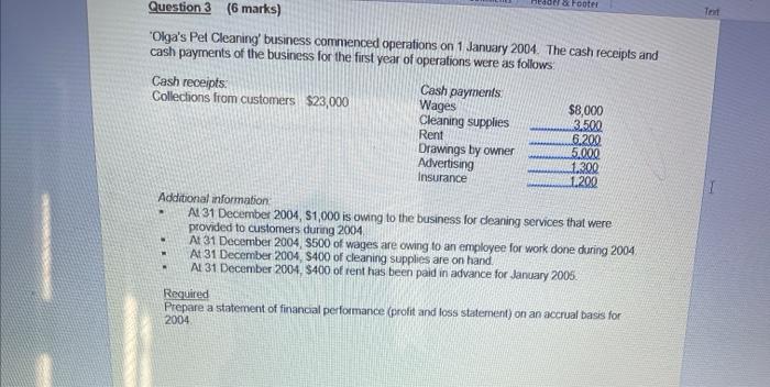  do & Footer Tent Question 3 (6 marks) Olga's Pet Cleaning