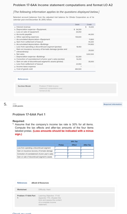  Problem 17-6AA Income statement computations and format LO A2 The following
