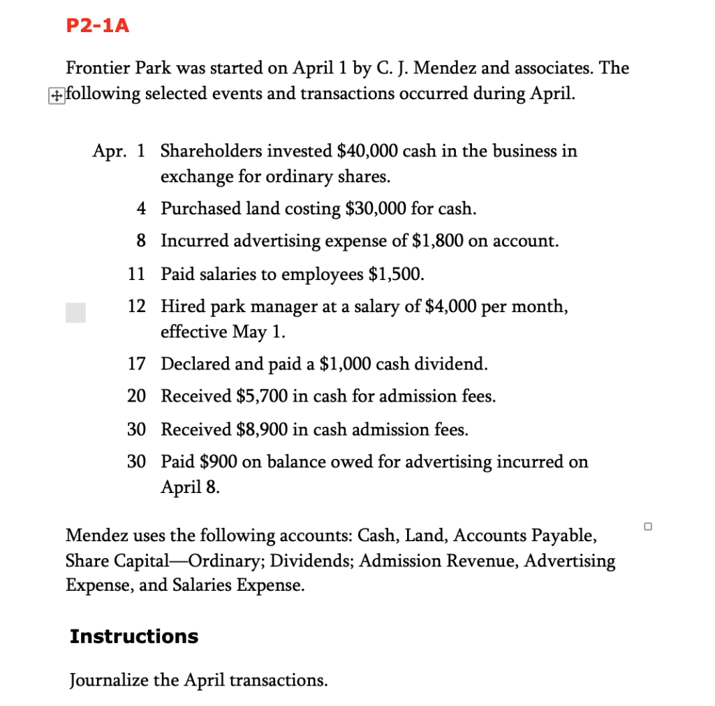  rontier Park was started on April 1 by C. J. Mendez