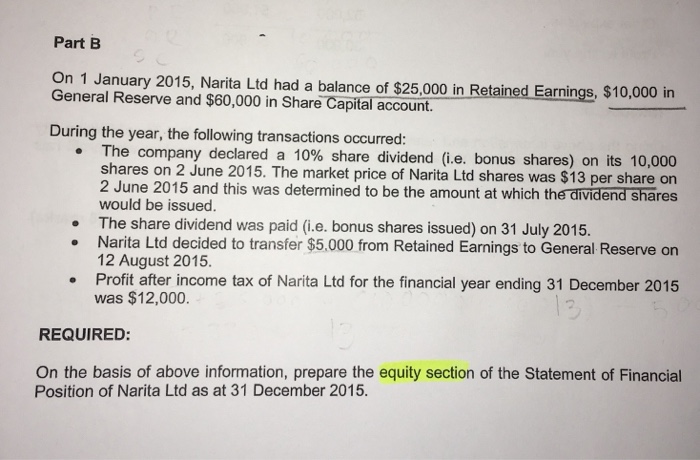  Please answer question part B. Please include workings on how you