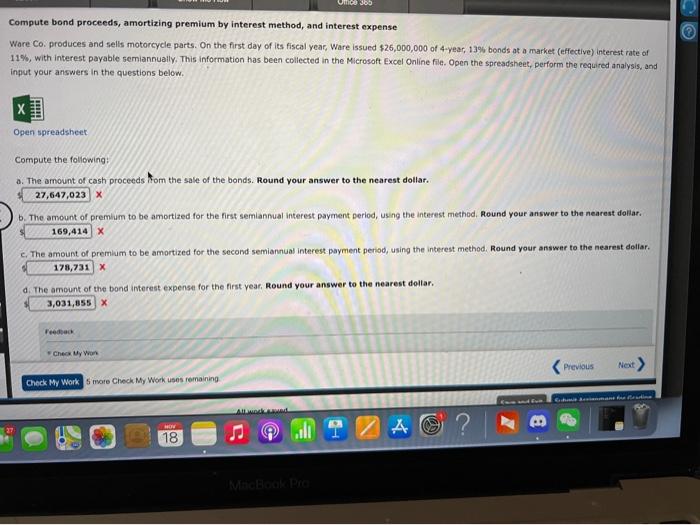  Compute bond proceeds, amortizing premium by interest method, and interest expense