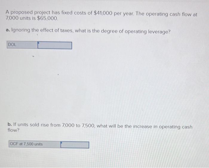 Please help with this finance question A proposed project has fixed costs