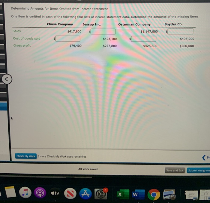  Determining Amounts for Items Omitted from Income Statement One item is