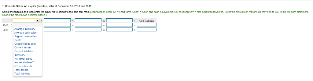 Baker, Inc., balance sheat data presented below EEE (Click the icon to