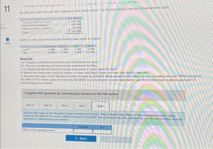 company's own retal outlets. The Racket Division has the following fixed costs: