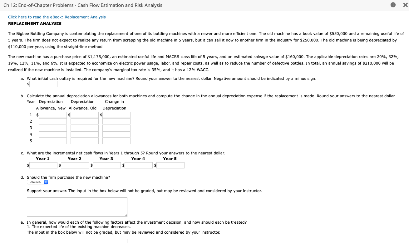  Ch 12: End-of-Chapter Problems - Cash Flow Estimation and Risk Analysis