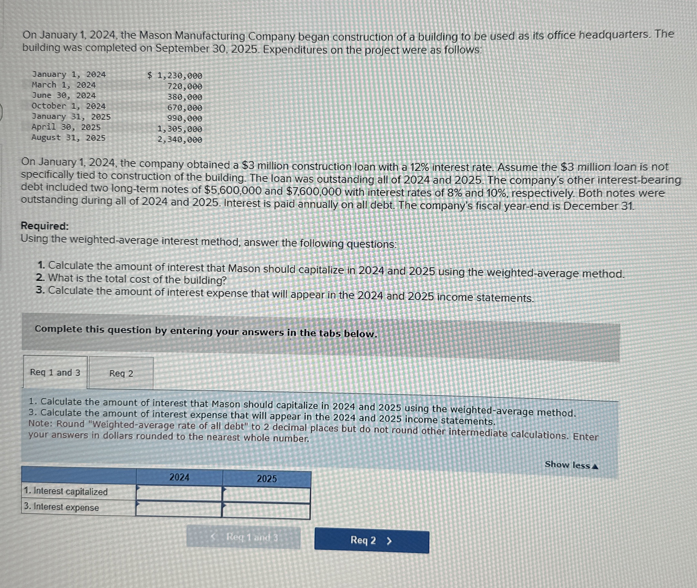  On January 1,2024, the Mason Manufacturing Company began construction of a