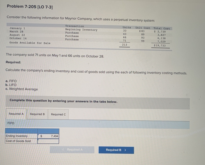  Problem 7-205 [LO 7-3] Consider the following information for Maynor Company,