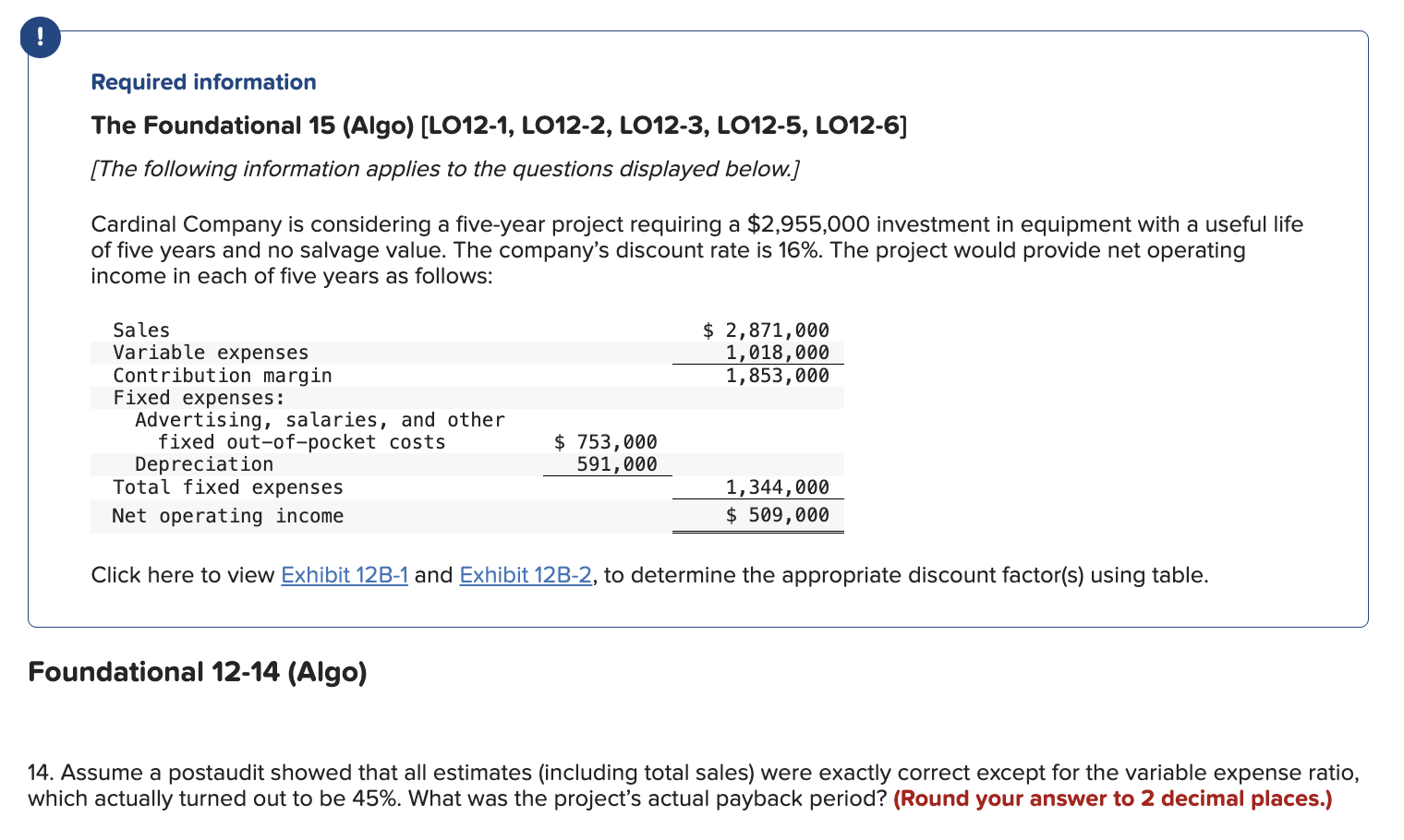  Required information The Foundational 15(Algo)[LO12-1, LO12-2, LO12-3, LO12-5, LO12-6] [The following